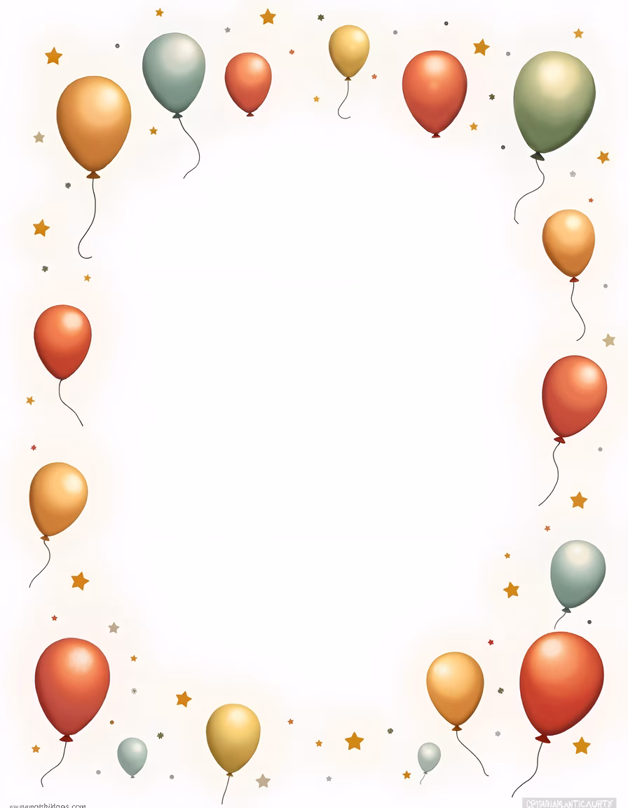 Whimsical balloon frame celebrating joy and festivity.
