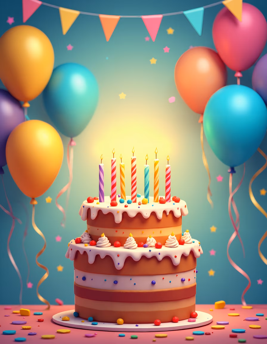 Brightly decorated birthday cake celebrating joy and festivity.