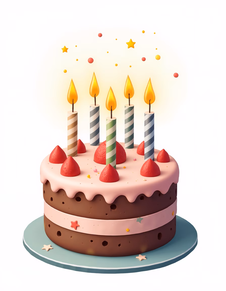 A colorful birthday cake with six candles, perfect for celebrations!