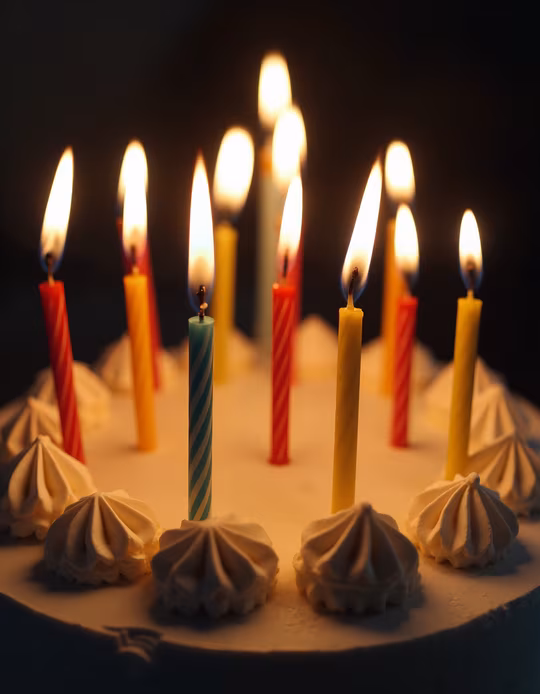 Birthday Cake with Lit Candles