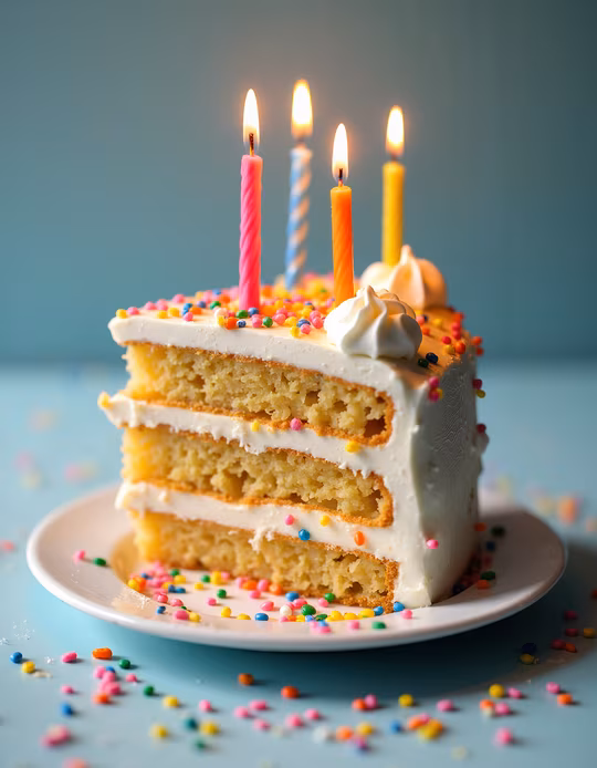 Birthday Cake with Lit Candles
