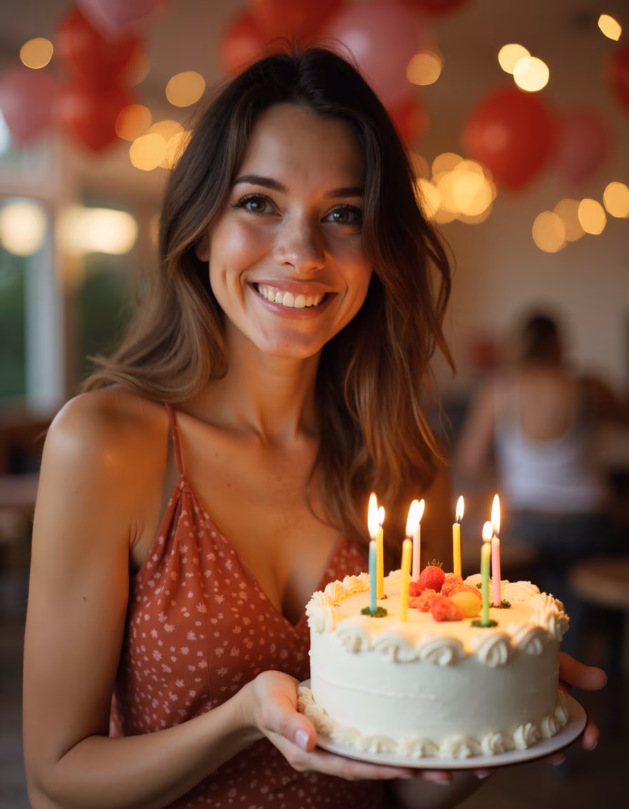 Joyful birthday celebration with colorful candles and festive balloons.