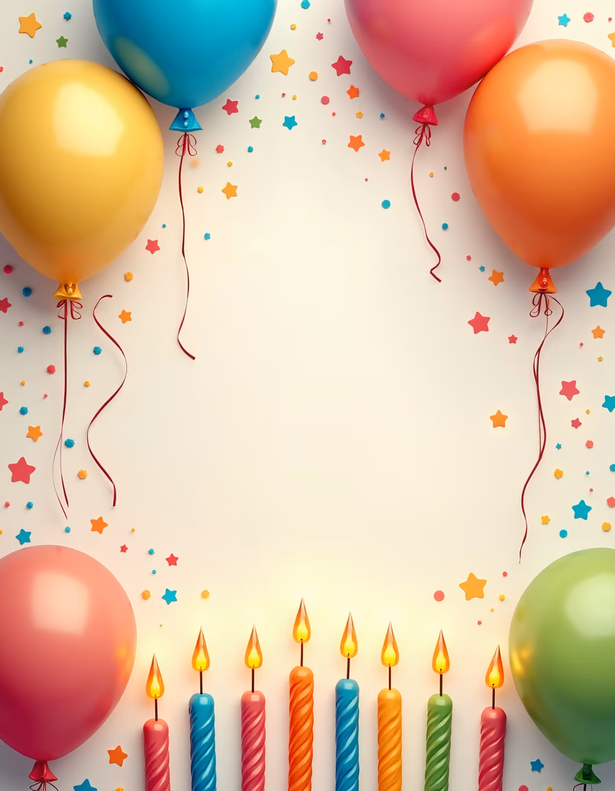 Brightly colored balloons and candles celebrating a birthday party.