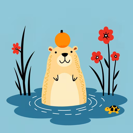 Cartoon Bear in Pond
