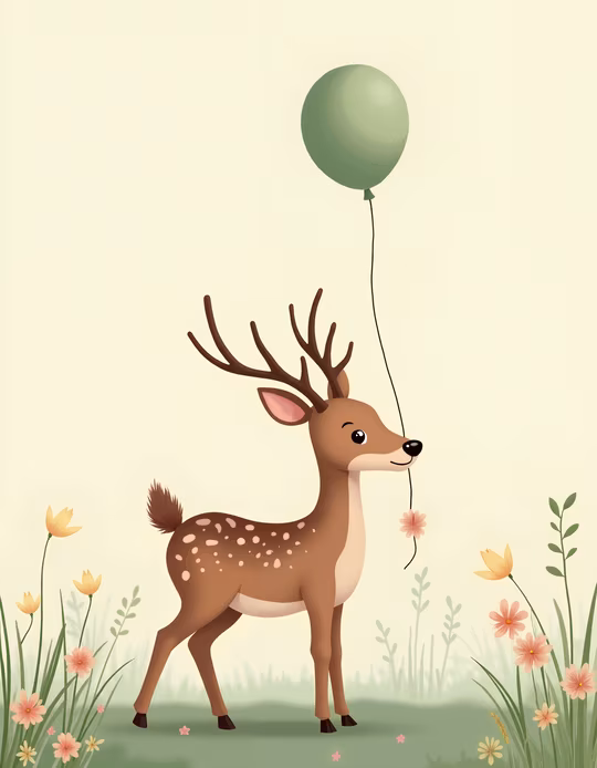Cartoon Deer with Balloon