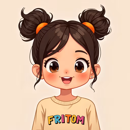 Cartoon Girl with Bun Hairstyle
