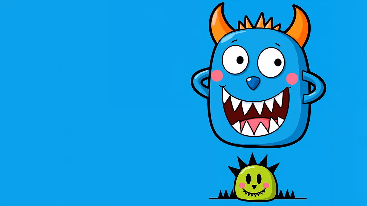 Two cheerful cartoon monsters on a blue background, perfect for children's art.