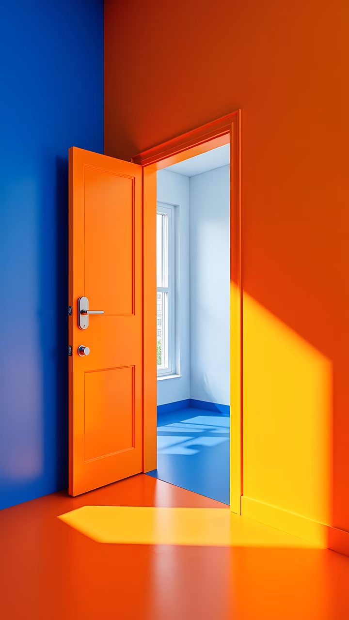 Boldly colored doorway leading into a serene interior space.