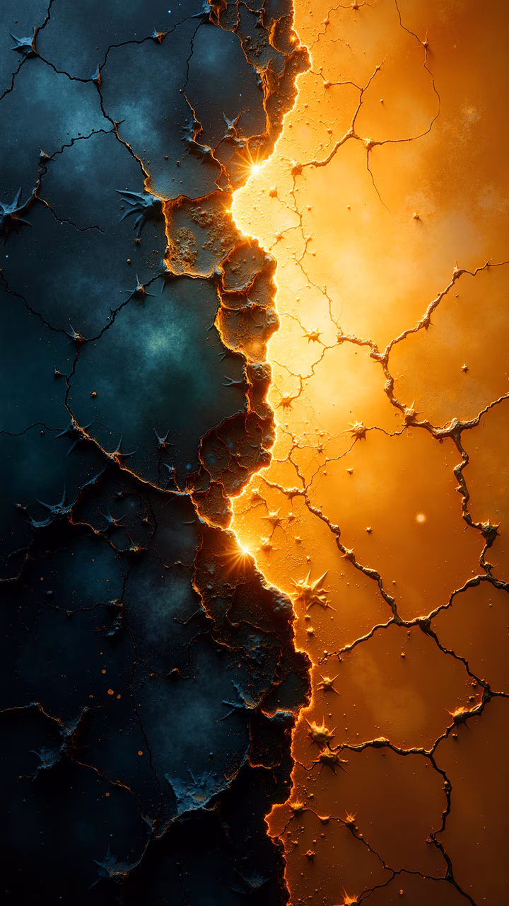 A split in the earth illuminated by golden light, creating a dramatic abstract scene.