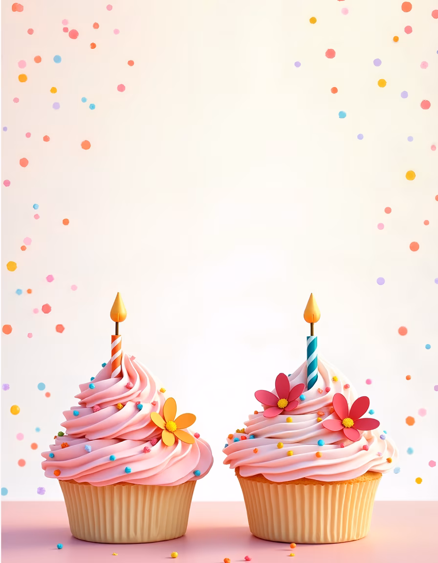 Delightful cupcakes with candles and confetti, perfect for a festive occasion.