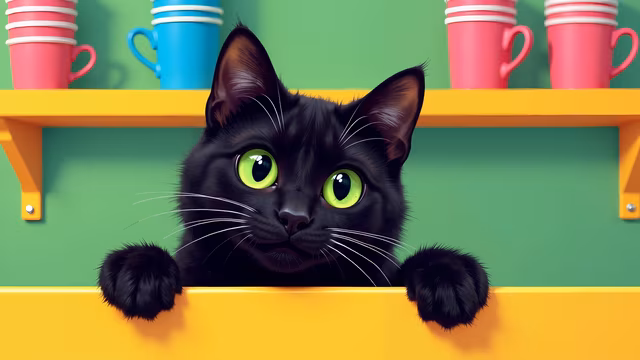 Curious Black Cat Illustration