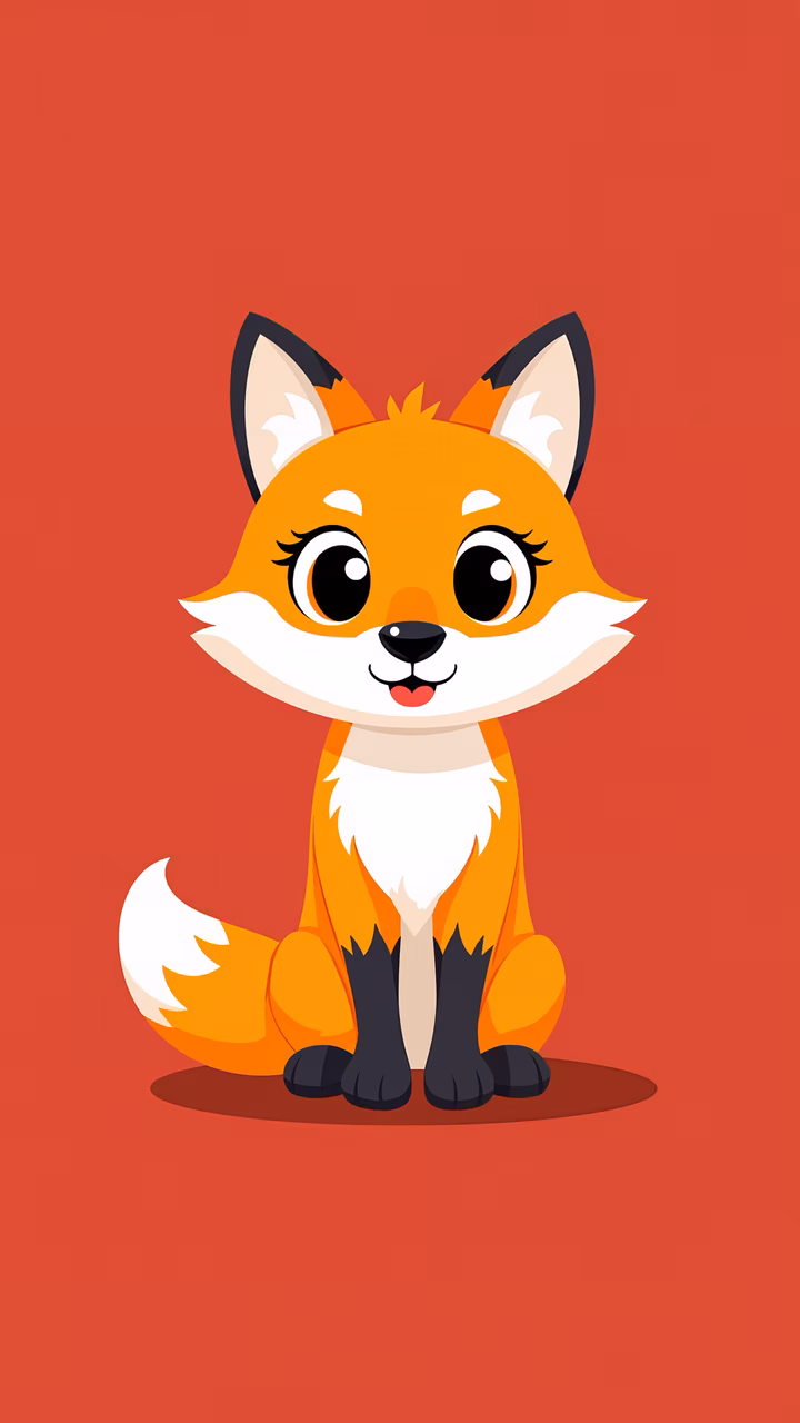 A cheerful cartoon fox sitting on a red background, perfect for children's decor.