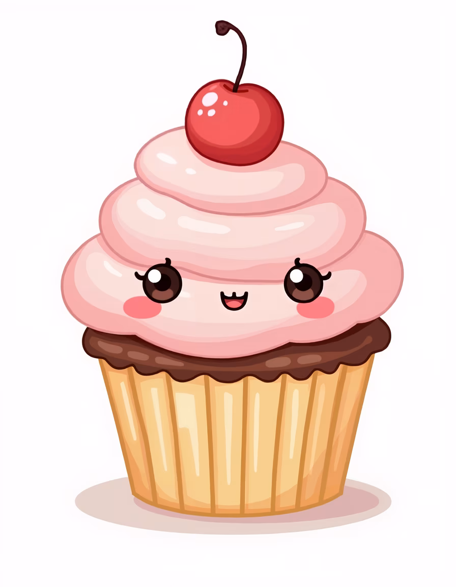 A cute cupcake with a cherry on top, perfect for a whimsical food illustration.