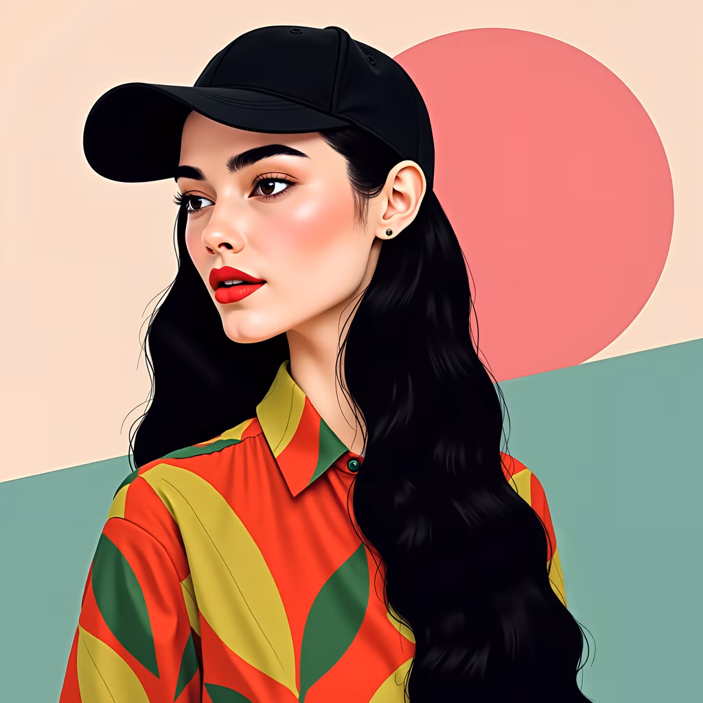 Bold fashion illustration with vibrant colors and a stylish subject.