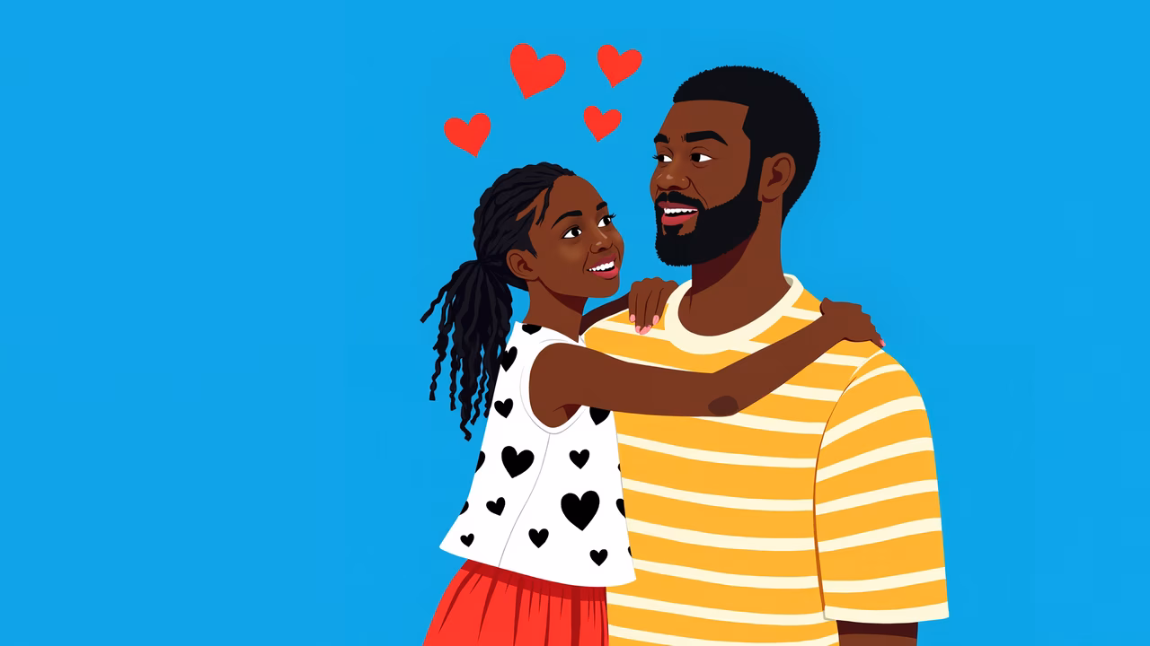 A heartwarming illustration of a father and daughter sharing a tender moment.