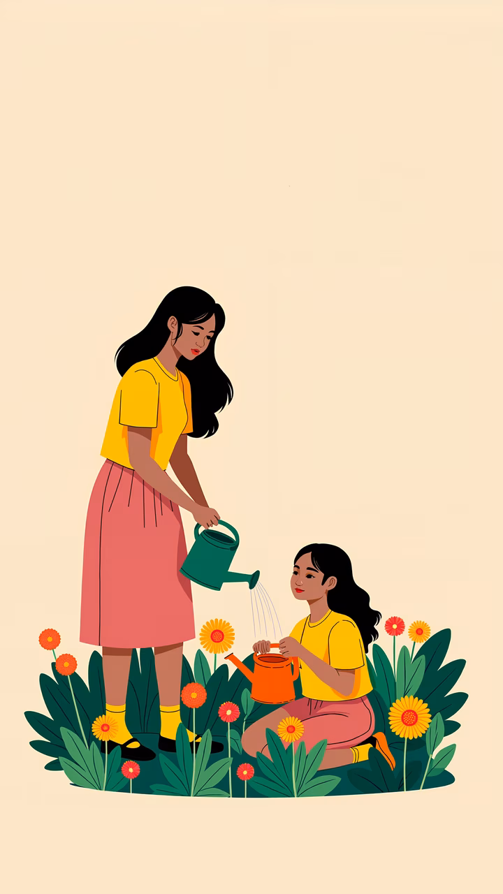 Two people enjoying a gardening session together, surrounded by colorful flowers.