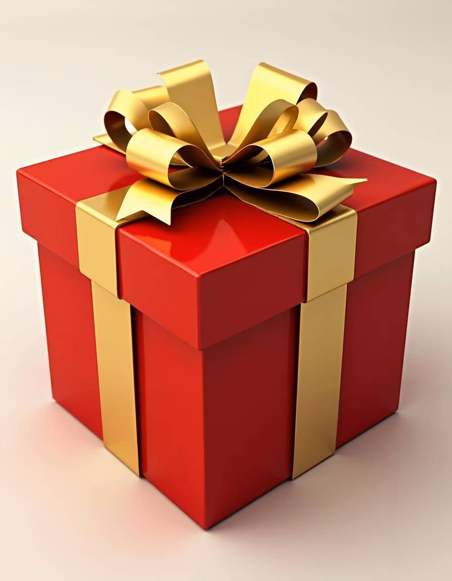 Glossy red gift box with elegant gold ribbon bow, perfect for celebrations.