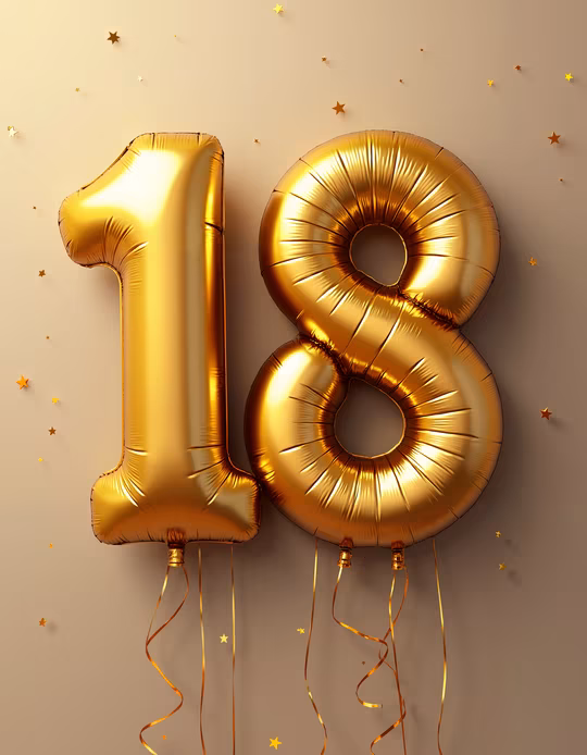 Golden Number 18 Balloons