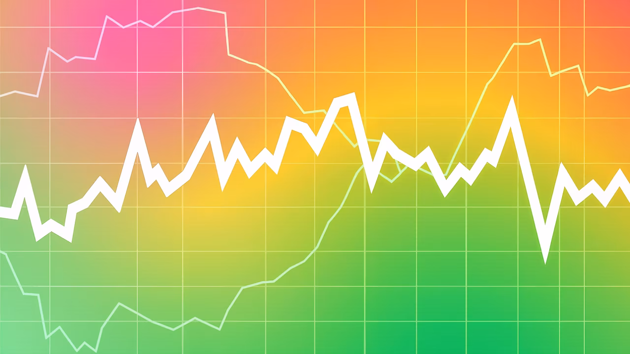 Dynamic line chart with vibrant gradient background and structured grid overlay.