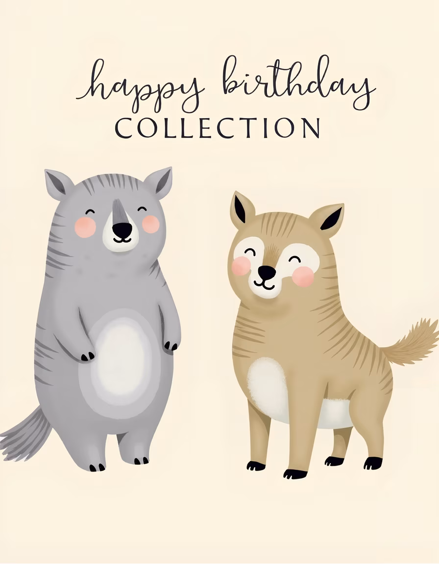 Cute birthday greeting card featuring a bear and a llama.