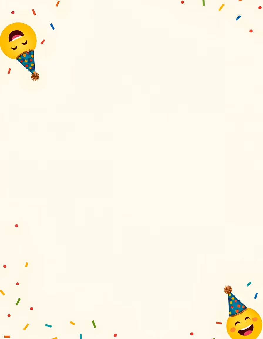 Two emoticons celebrating with confetti on a beige background.