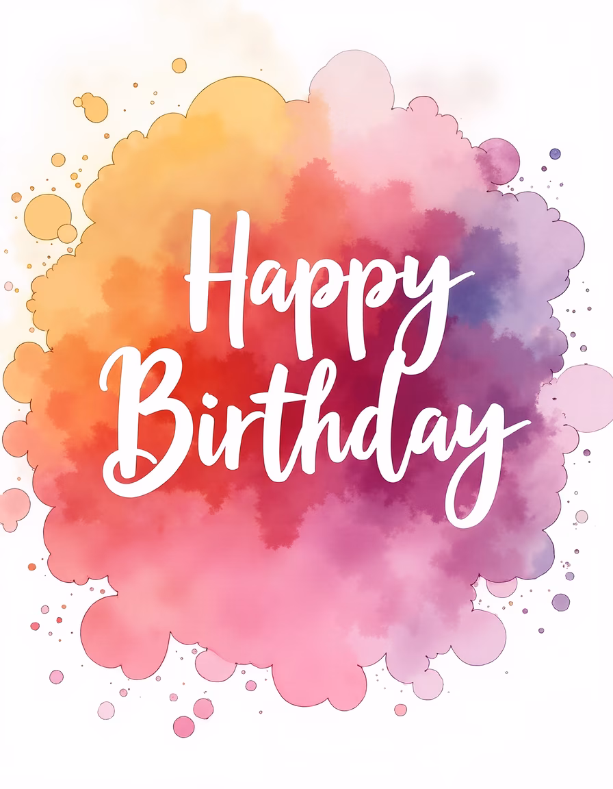 Vibrant watercolor birthday card celebrating joy and festivity.
