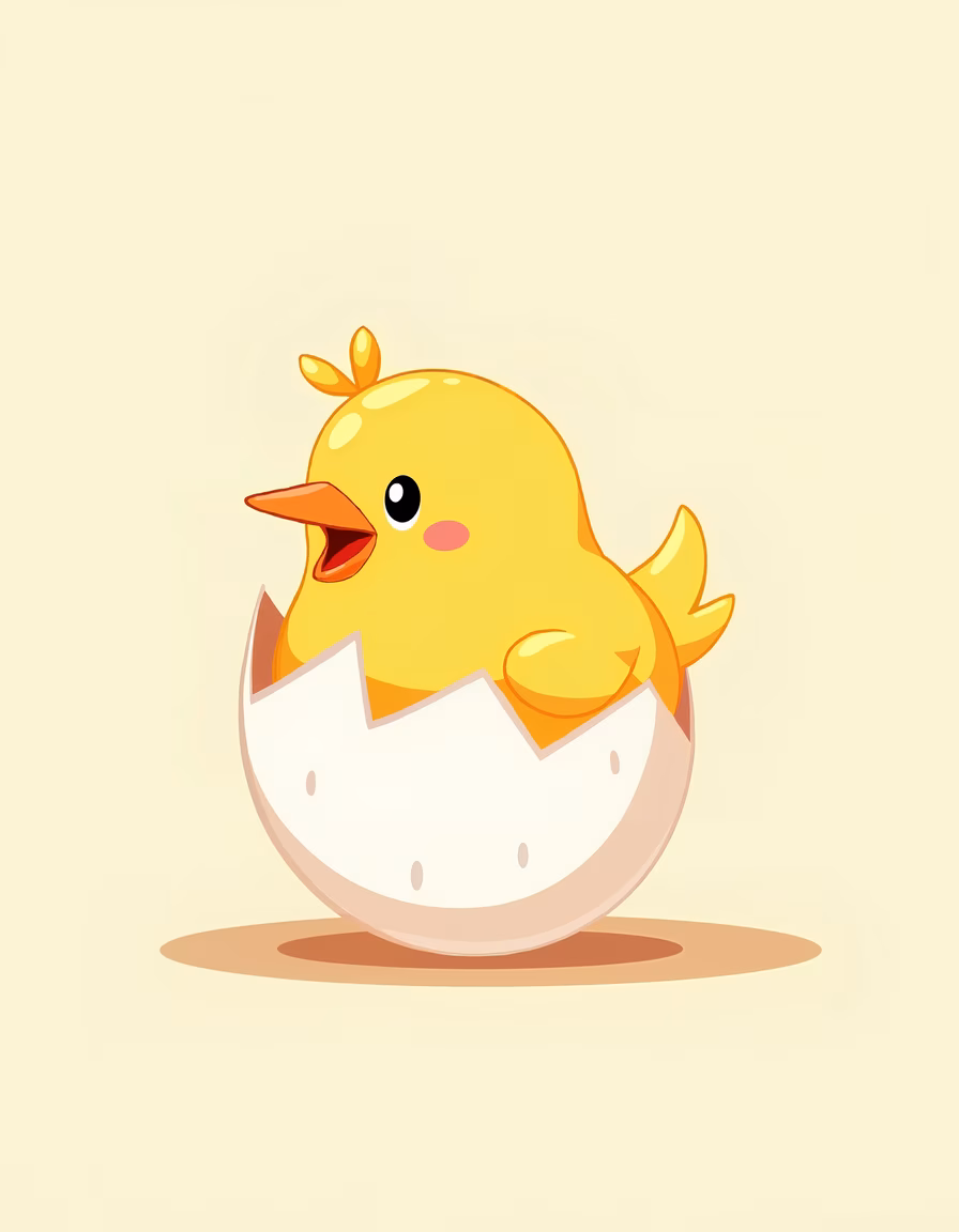A cute chick hatching from an egg, perfect for kids' art.