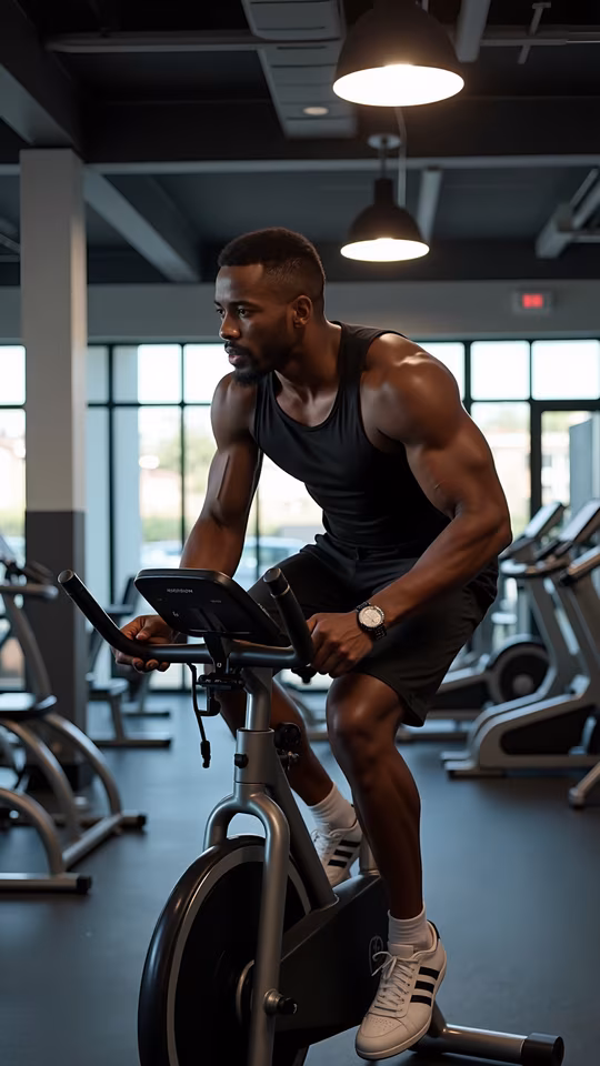 Man Cycling in Gym