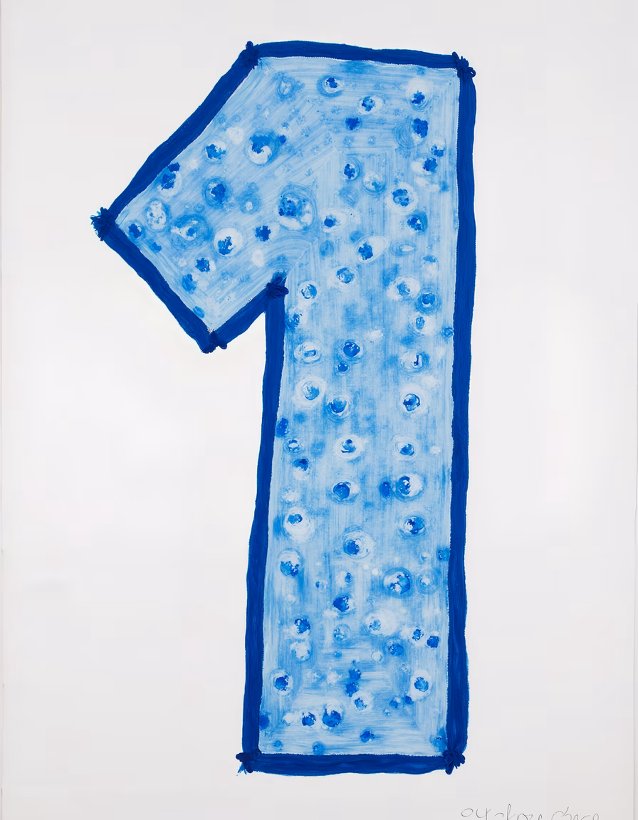 Abstract blue number '1' with textured patterns on a white background.