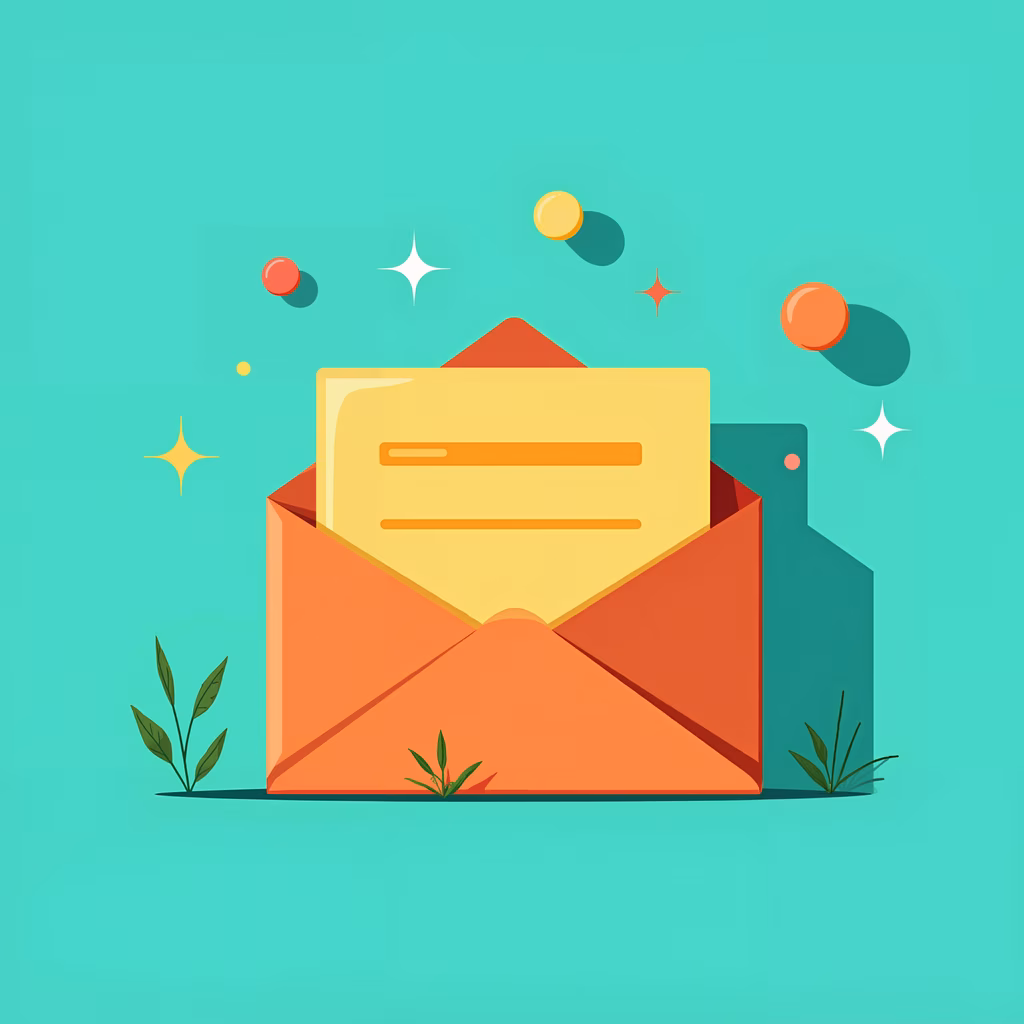 Vibrant open letter illustration with teal background and colorful details.