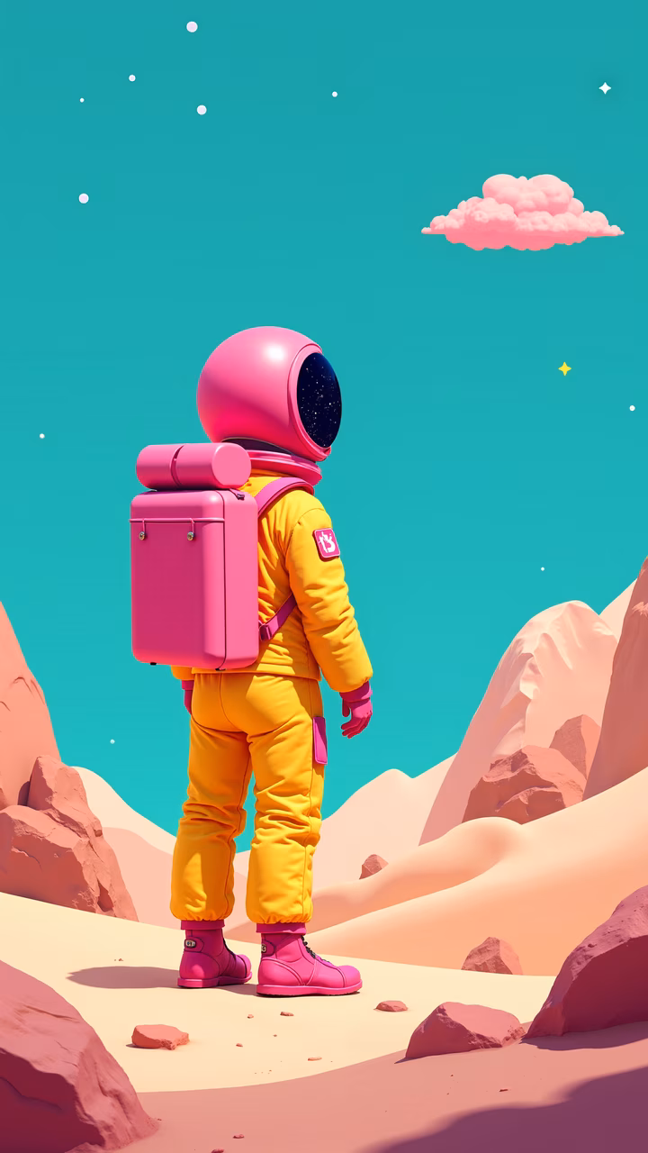 Whimsical astronaut in a candy-colored universe