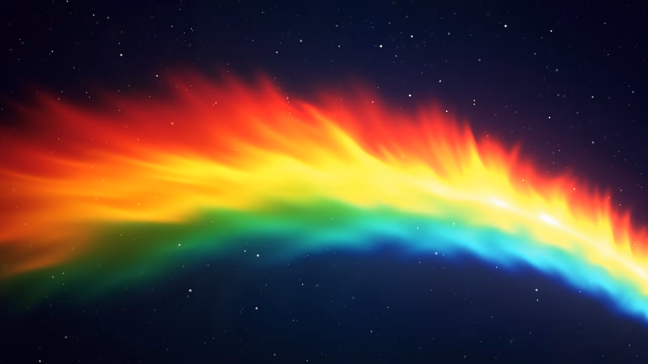 Vibrant rainbow nebula against a starry night sky