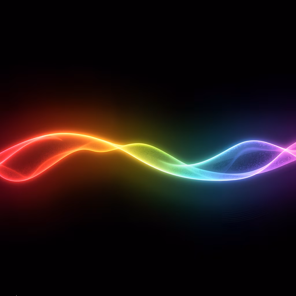 Vibrant rainbow waves glowing against a dark backdrop, symbolizing creativity and energy.
