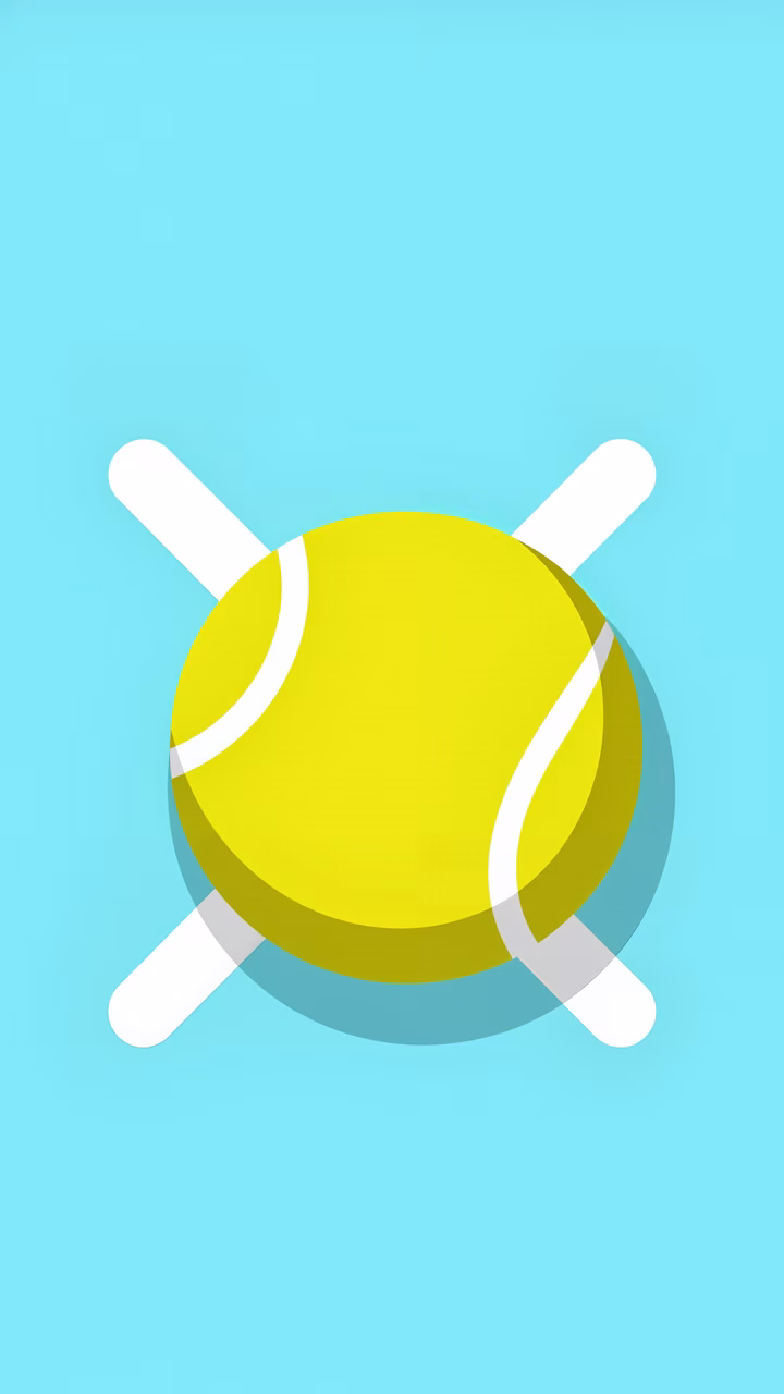Vibrant tennis ball illustration with paddles on a light blue background.