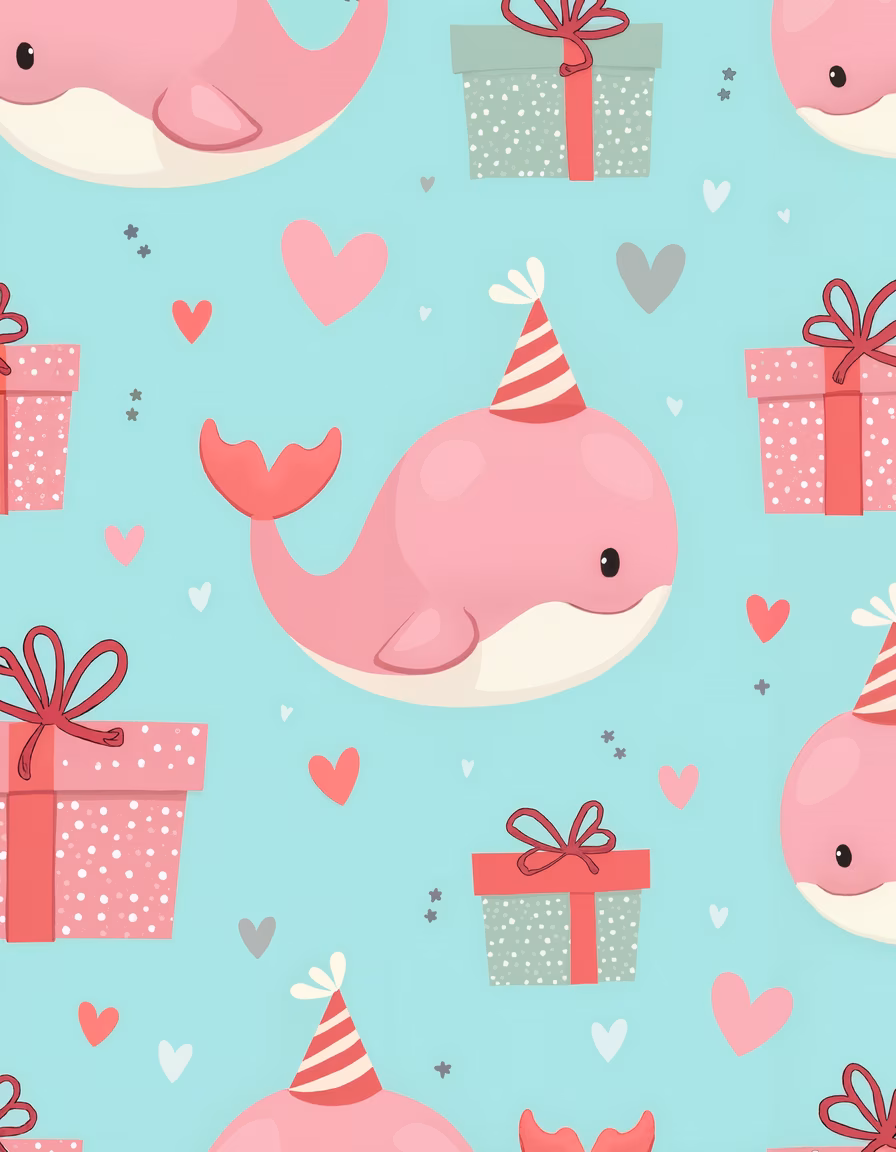 Whale Party Celebration with Gifts and Hearts