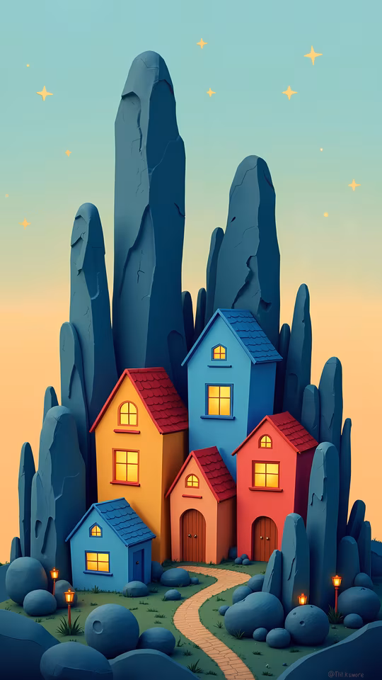 Whimsical Village Illustration