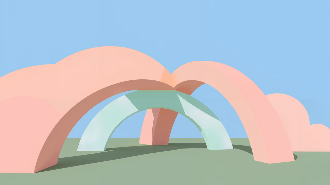 Minimalist archway with soft pastels and tranquil atmosphere.