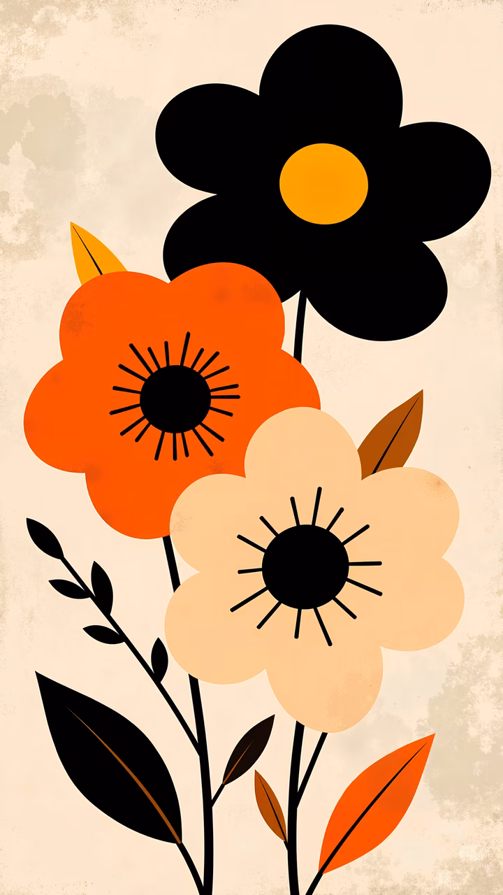 Bold floral illustration with contrasting colors and clean lines.