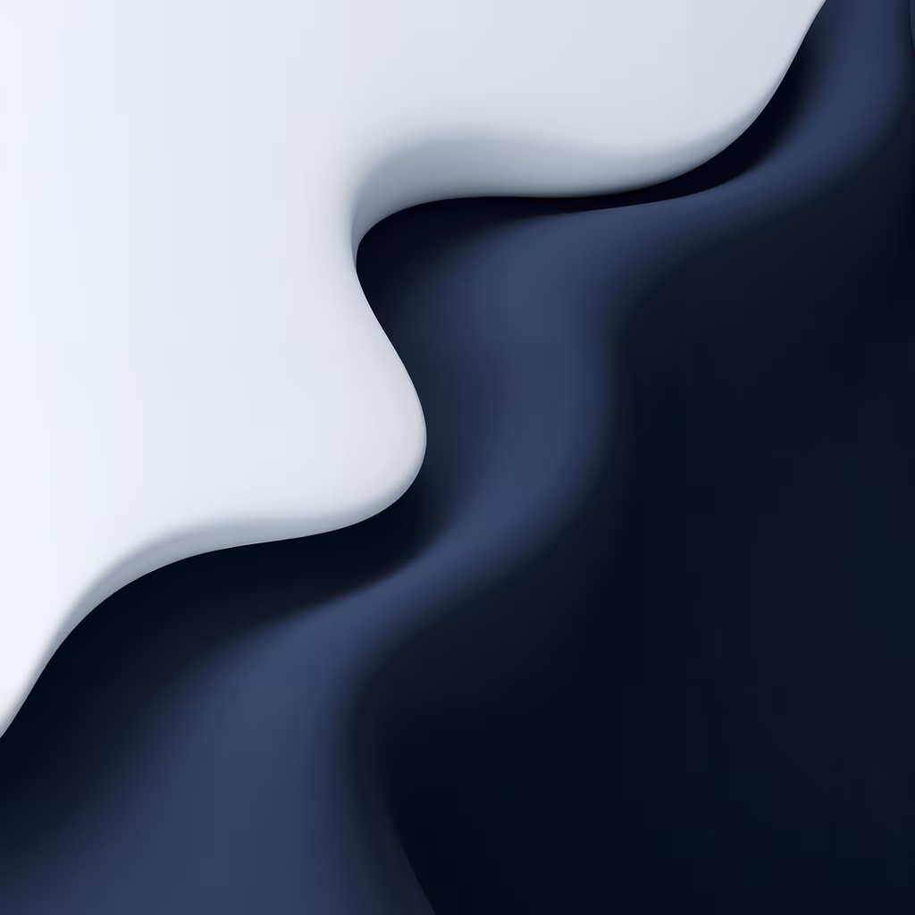 Minimalist abstract illustration with flowing curves in white and dark blue shades.