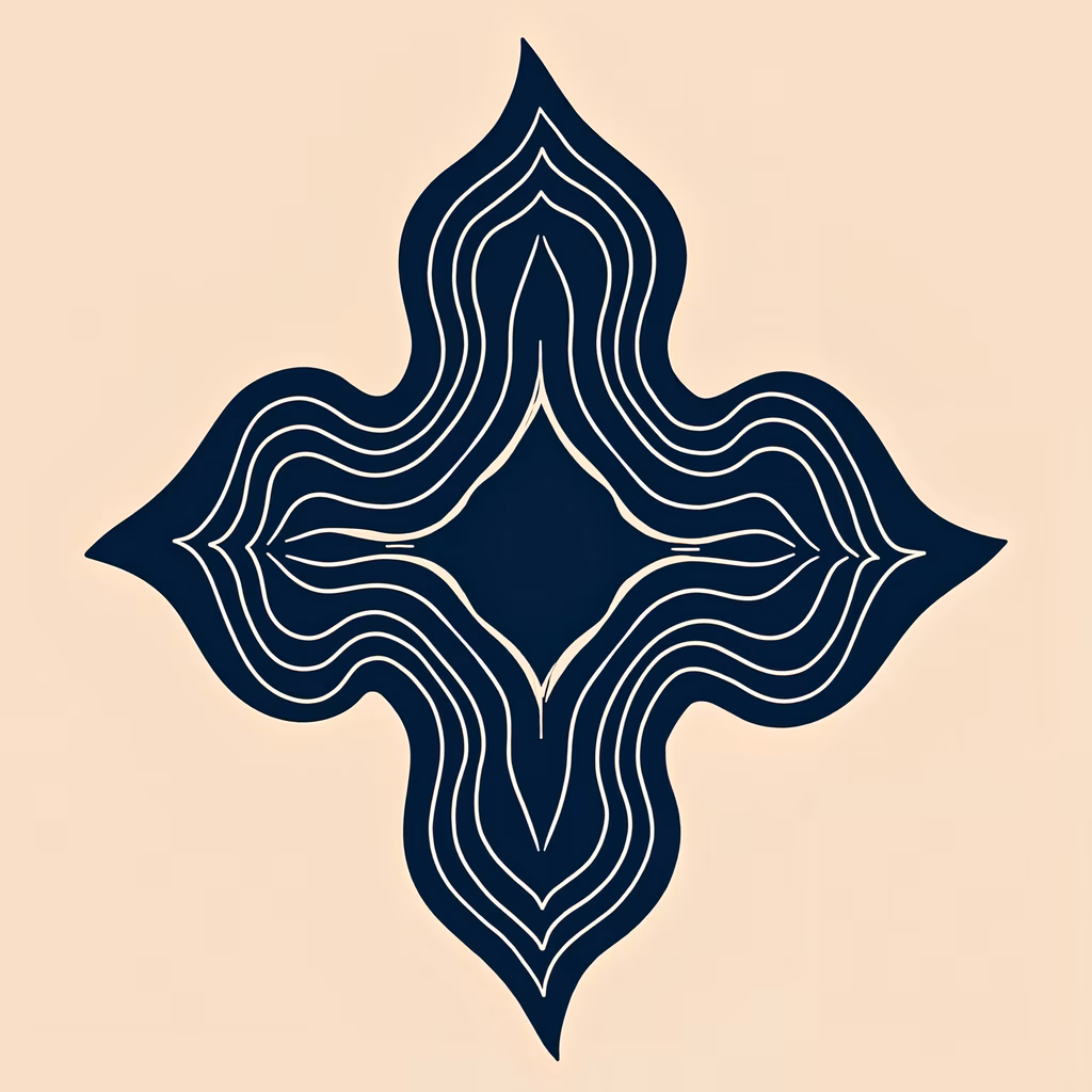 Symmetrical geometric pattern with navy blue lines on beige background