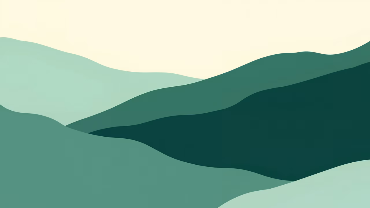 Minimalist abstract landscape with flowing green gradients and soft curves.