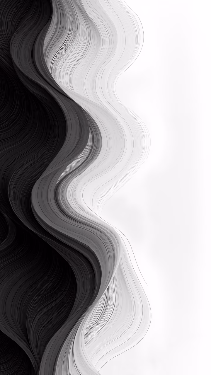 Abstract waves in black, white, and gray shades, creating a sense of depth and movement.