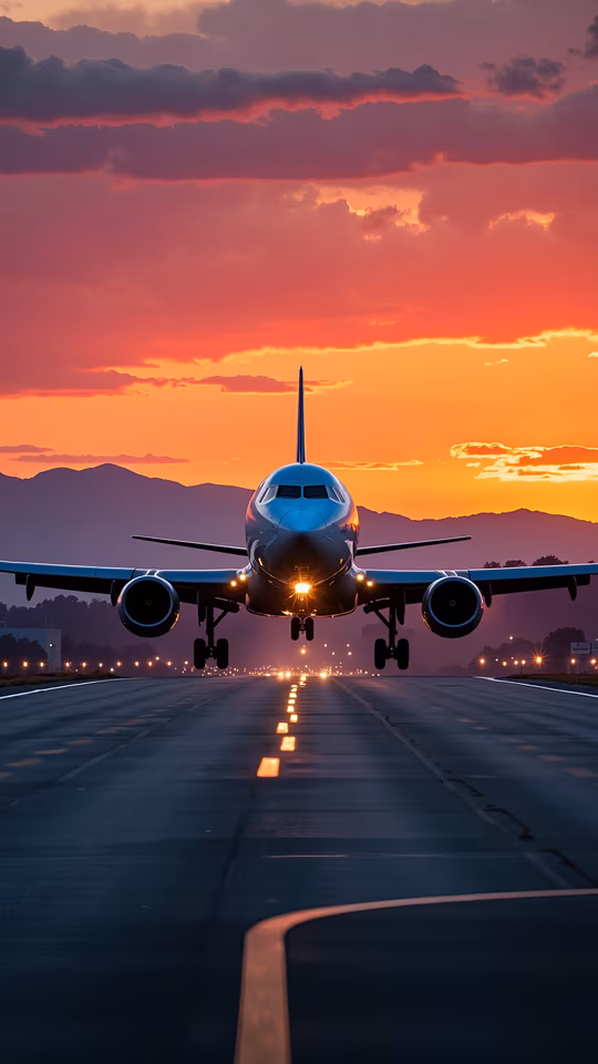 Airplane Takeoff at Sunset