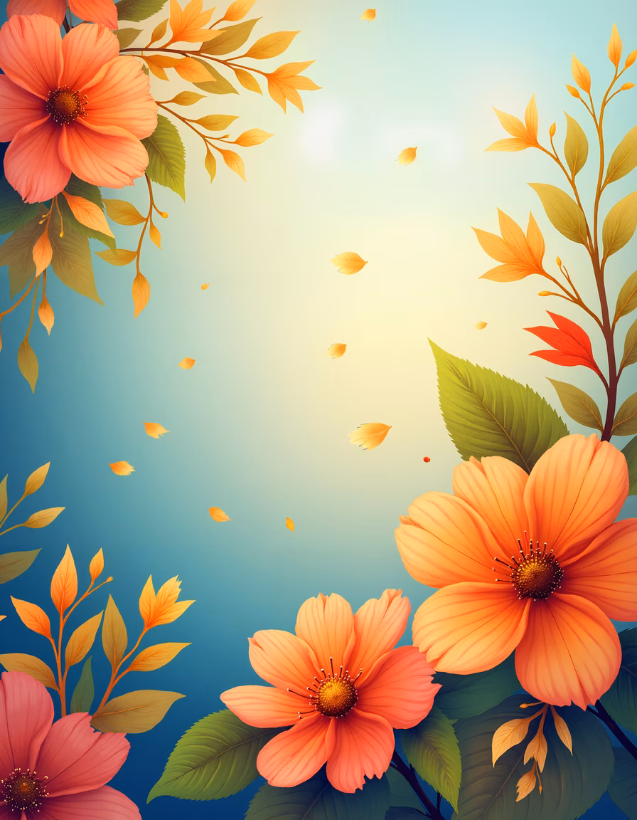 Vibrant autumn floral illustration with warm colors and detailed petals.