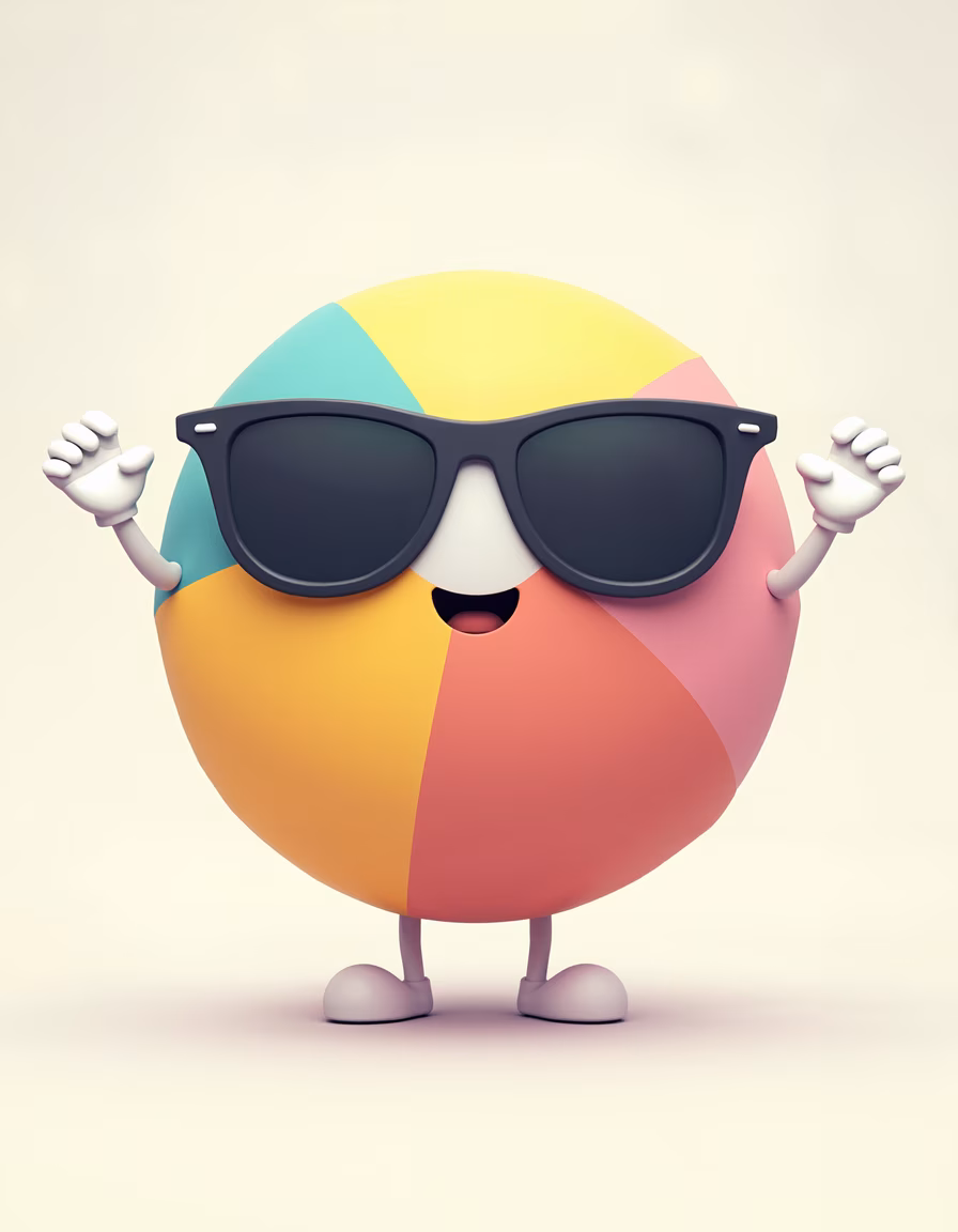 A colorful beach ball character with sunglasses, perfect for summer fun!
