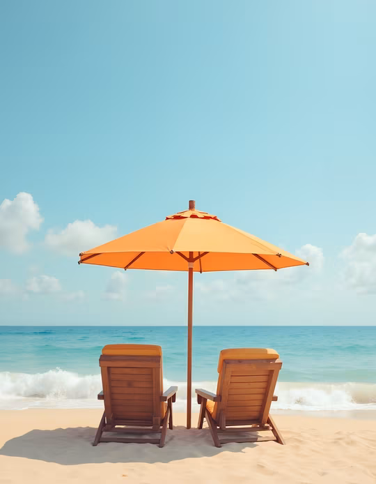 Beach Chairs with Orange Umbrella