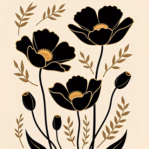 Black Flowers with Gold Accents
