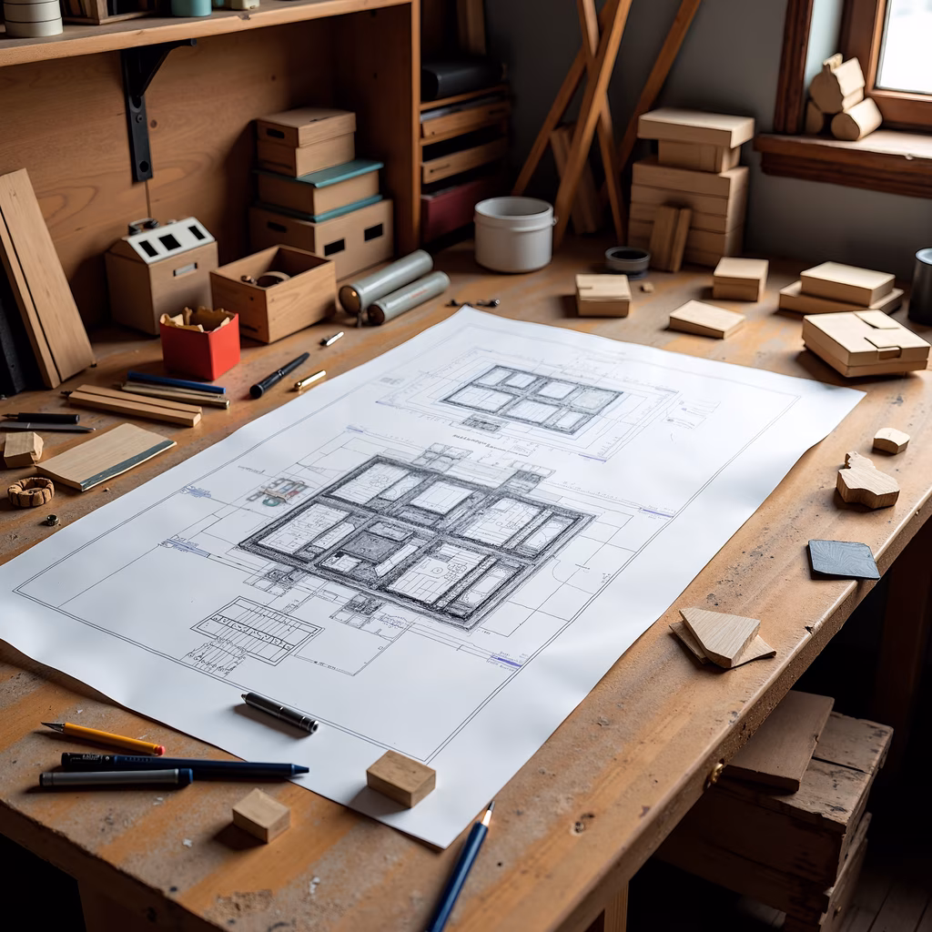 Detailed architectural blueprint illustration with a focus on precision and craftsmanship.