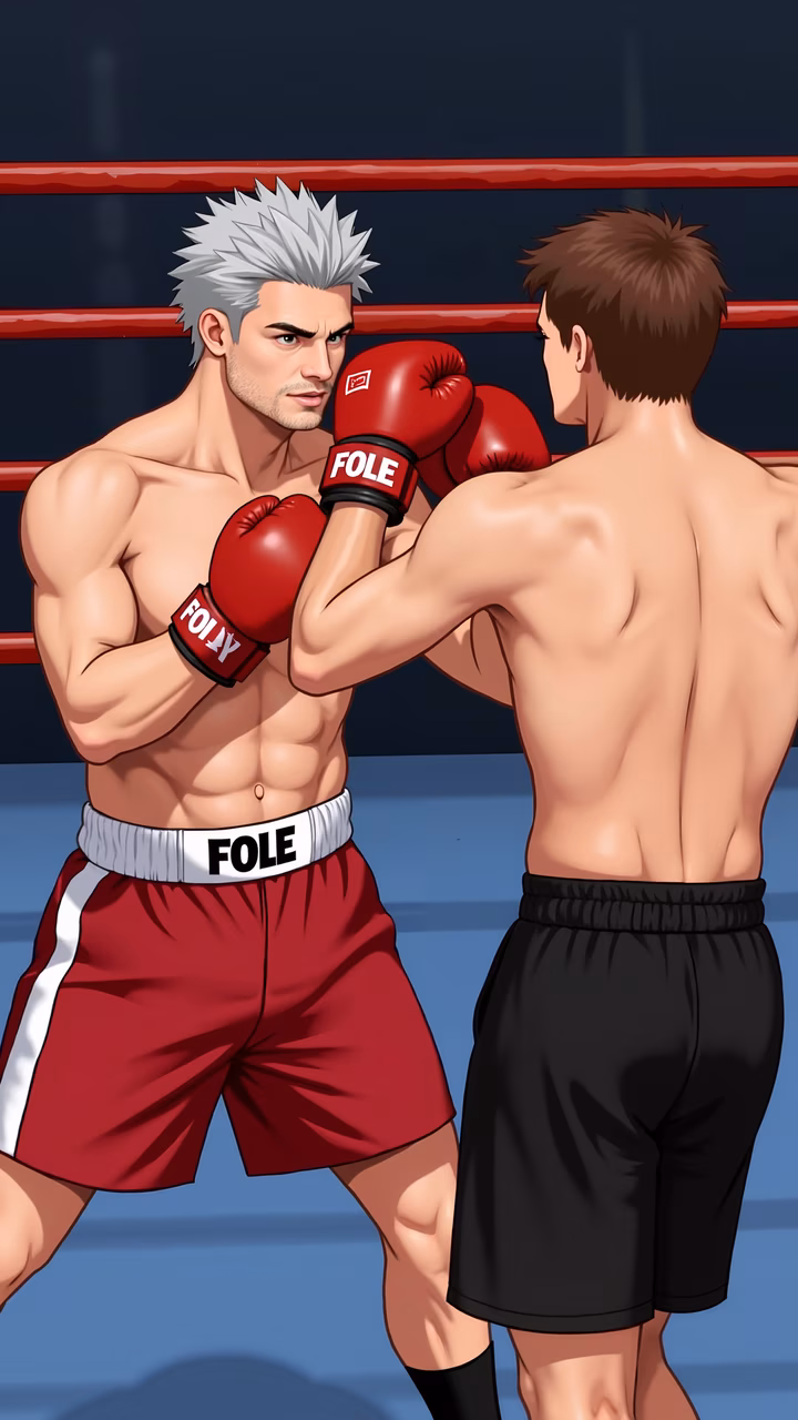 Vibrant boxing match illustration featuring two fighters in action.