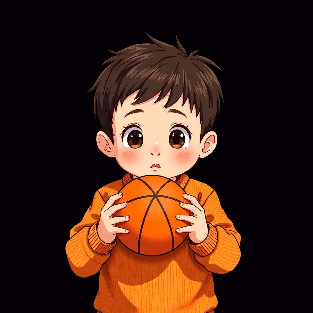 A cute boy holding a basketball, exuding warmth and innocence.